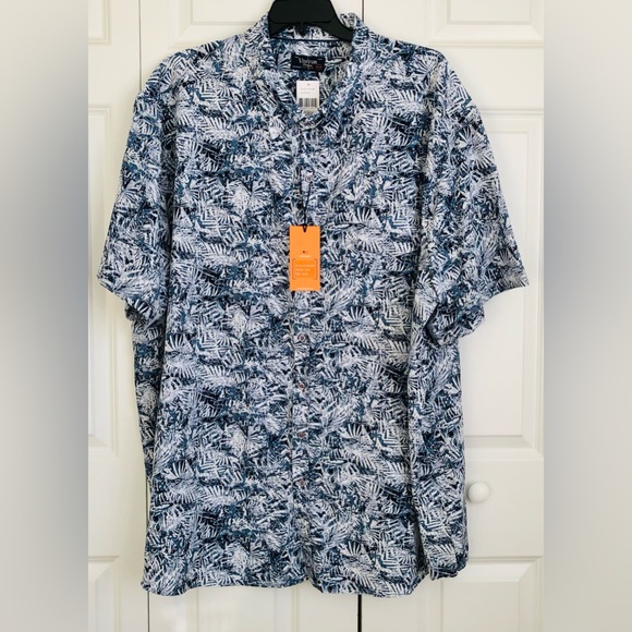 Visitor Premium Size 4XL Hawaiian Button Up Collared Neck Short Sleeve Blue ps2 - Picture 2 of 7